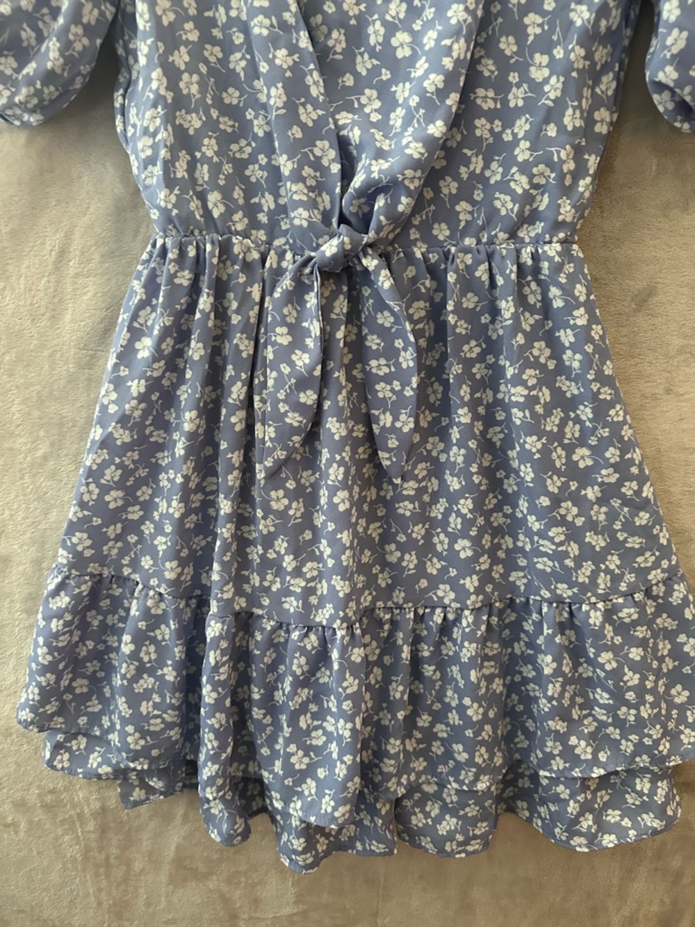 Sienna Sky Blue Floral V-Neck Tie-Waist Mini Dress - Picture 2 of 11